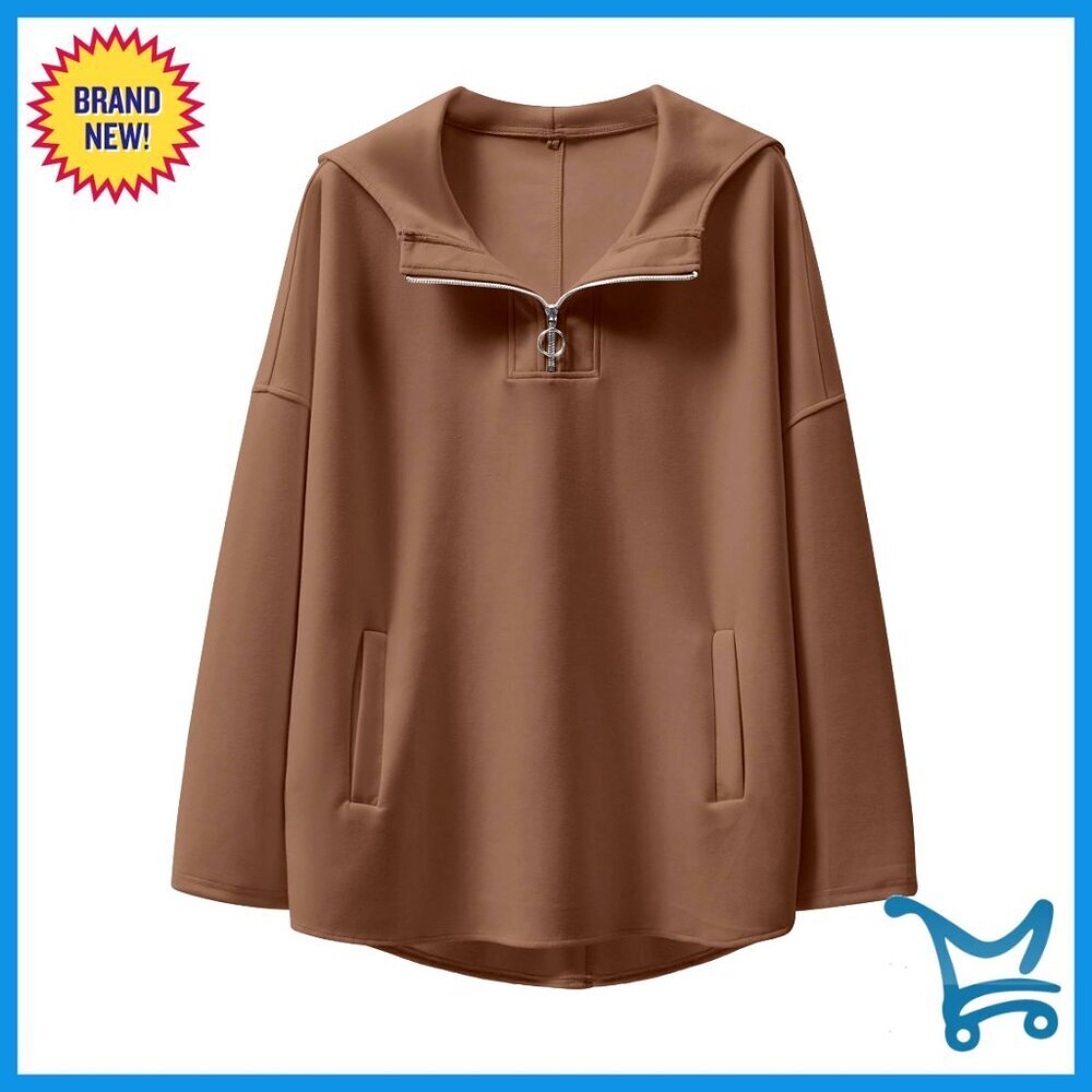 Oversized Quarter Zip Hoodie Sweatshirt Tunic Pullover Top Women's